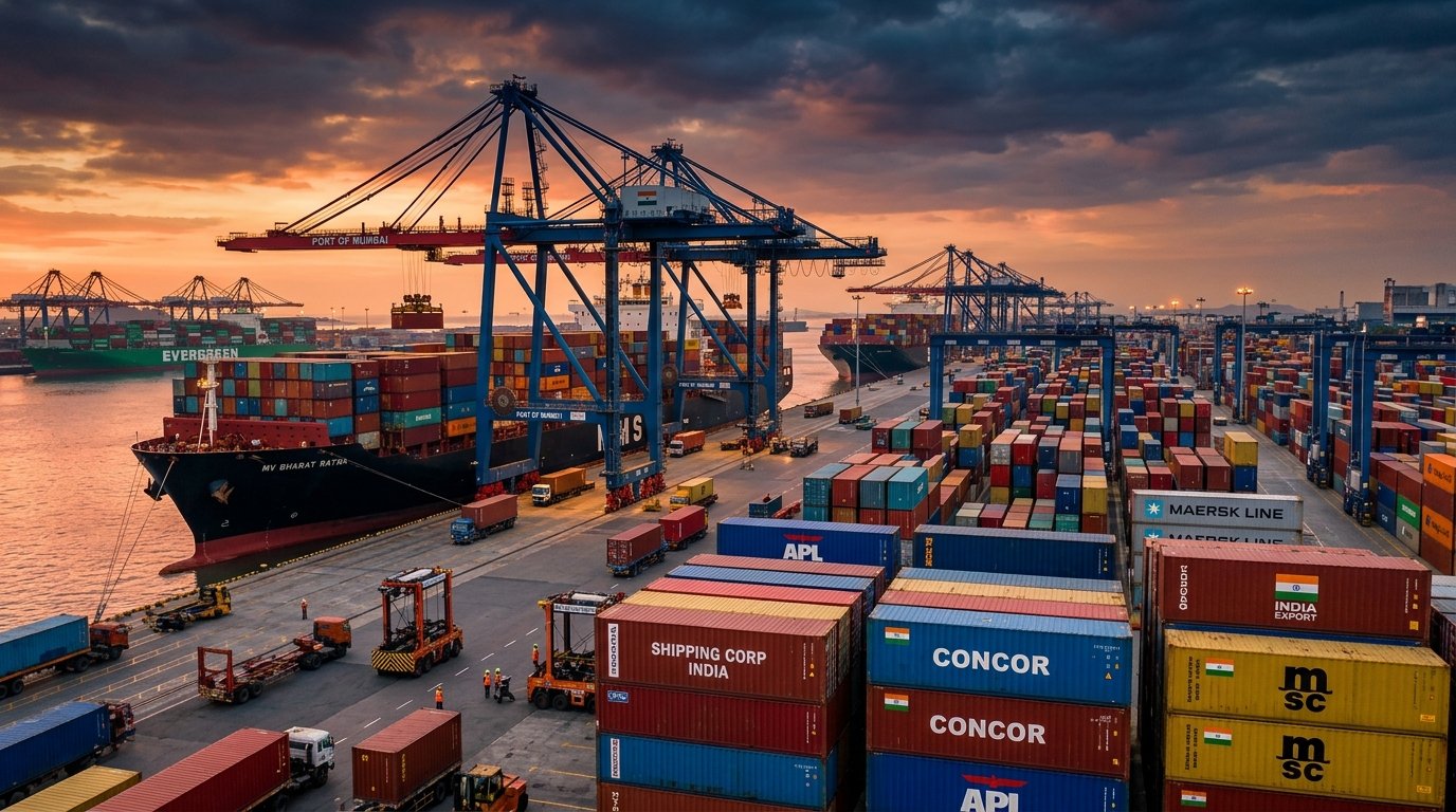 Indian export containers at a global port